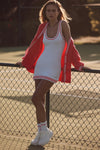 Tennis Club Sweater Knit Dress — White/Candy Red