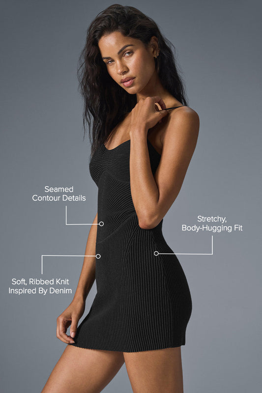 Denim Knit Mini Dress — Black/Anthracite