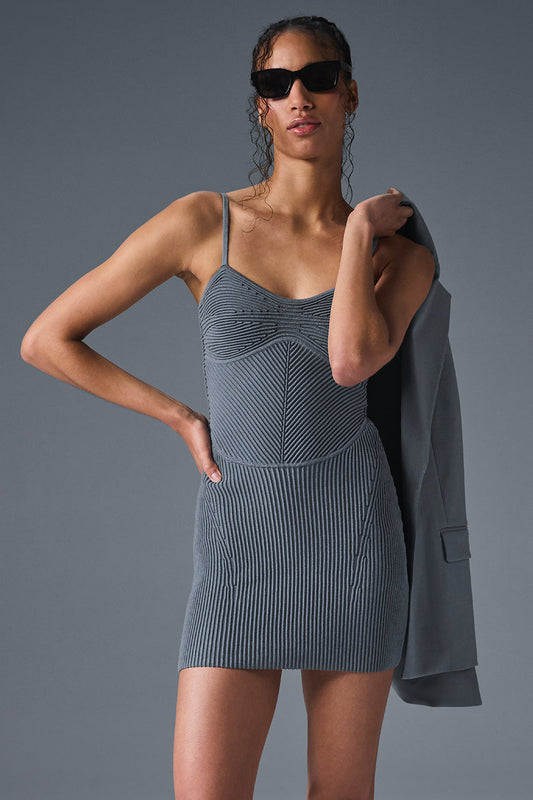 Denim Knit Mini Dress — Steel Grey/Anthracite
