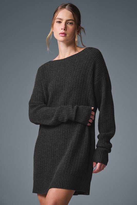 Cashmere Plush Waffle Dress — Dark Heather Grey