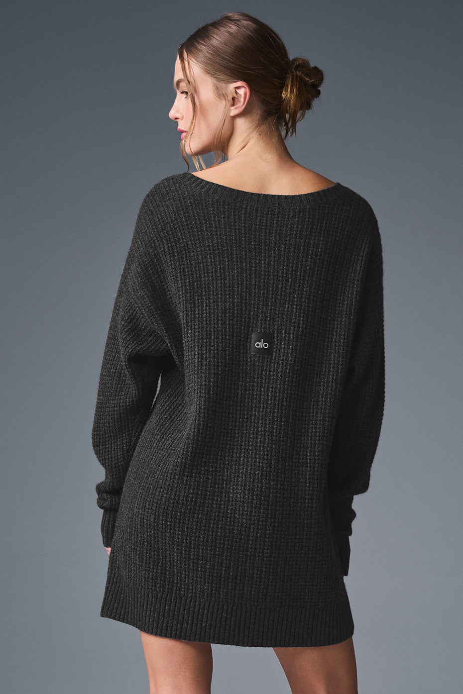 Cashmere Plush Waffle Dress — Dark Heather Grey