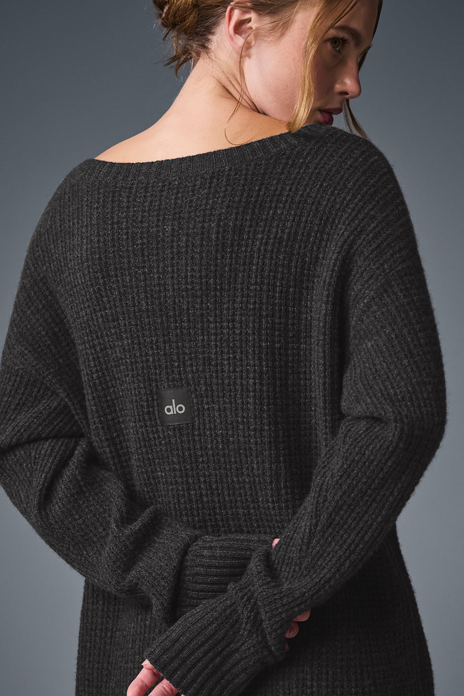 Cashmere Plush Waffle Dress — Dark Heather Grey