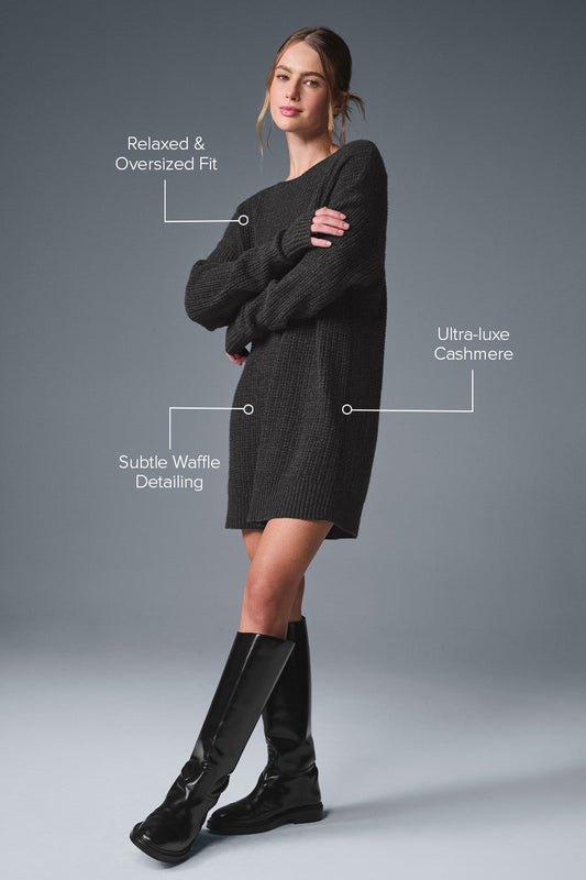 Cashmere Plush Waffle Dress — Dark Heather Grey