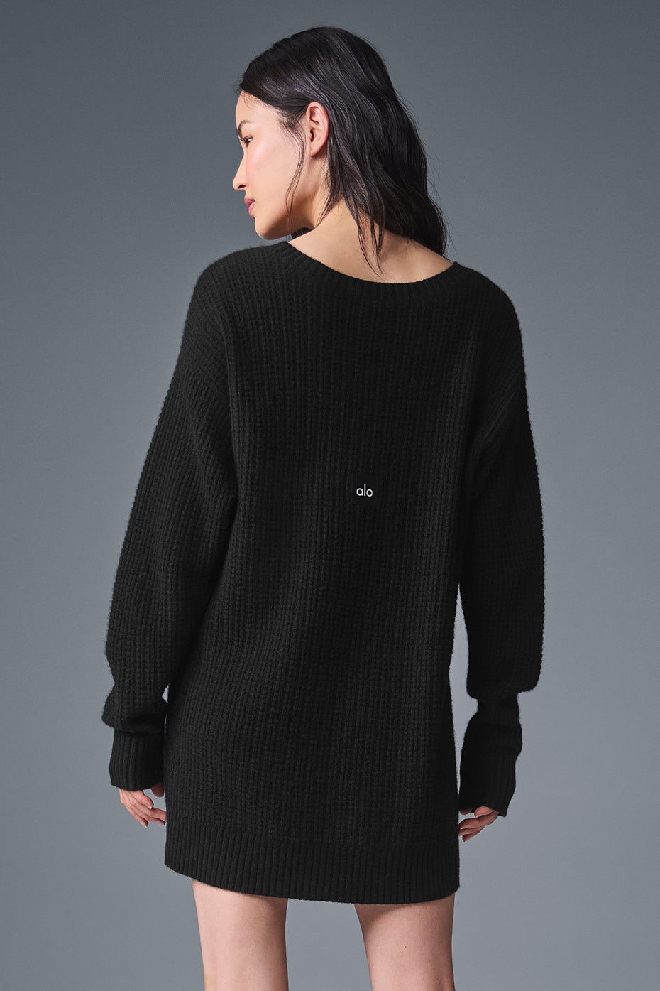 Cashmere Plush Waffle Dress — Black