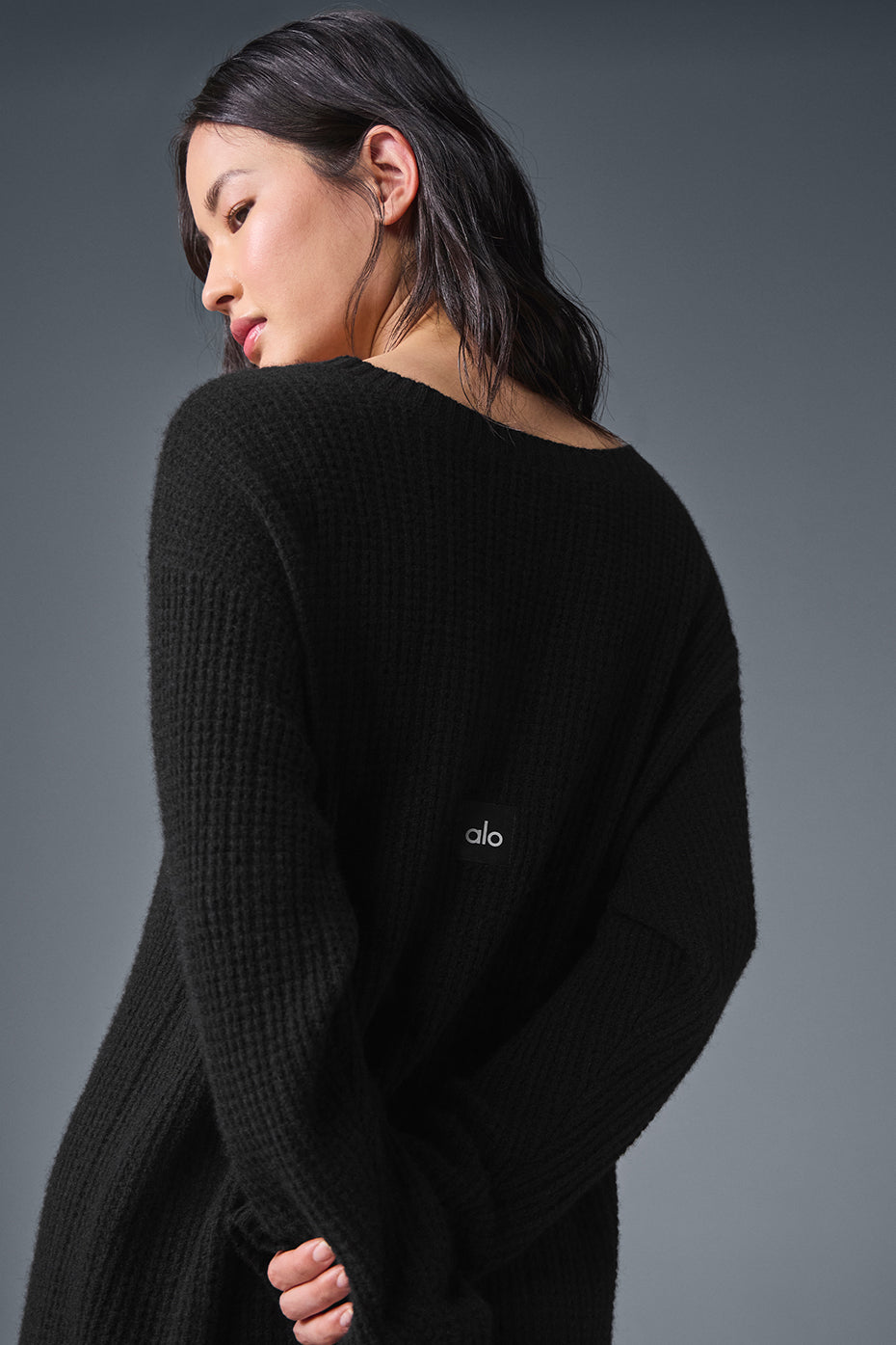 Cashmere Plush Waffle Dress — Black
