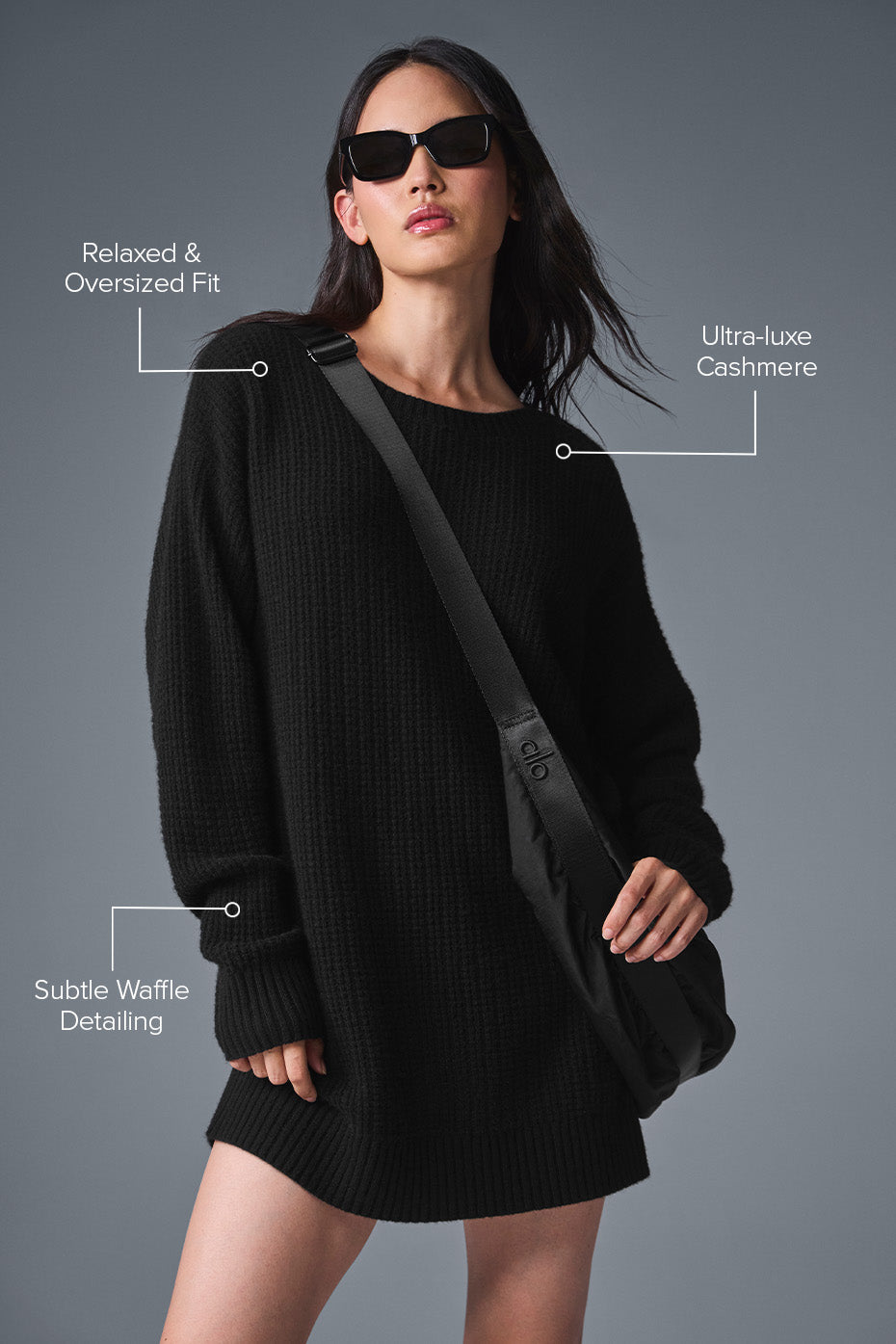 Cashmere Plush Waffle Dress — Black