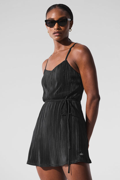 Micro Plisse Game On Tennis Dress — Black