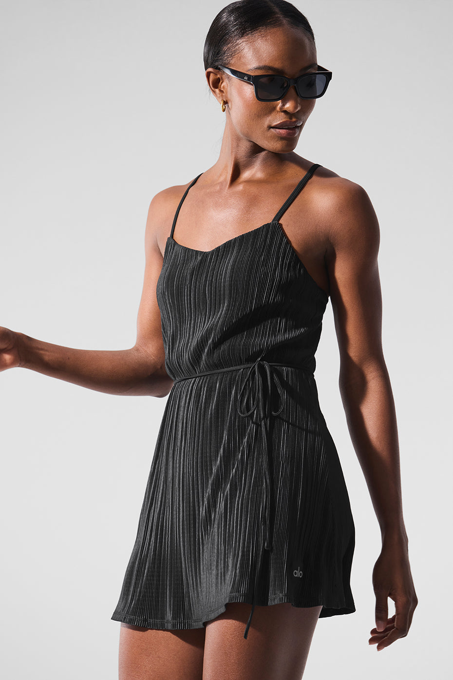 Micro Plisse Game On Tennis Dress — Black