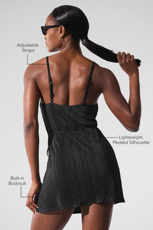 Micro Plisse Game On Tennis Dress — Black
