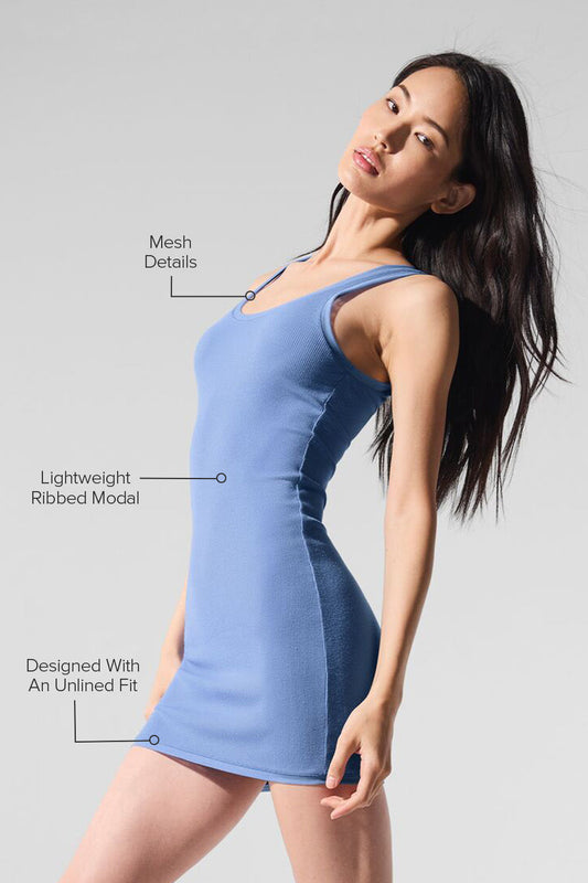 Ribbed Mesh Secret Dress — Crystal Clear Blue