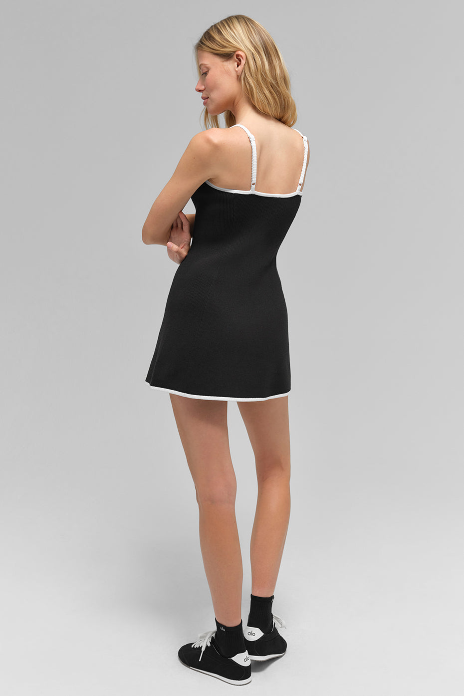 Ribbed Sweater Knit Highline Dress — Black/White