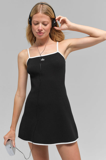 Ribbed Sweater Knit Highline Dress — Black/White