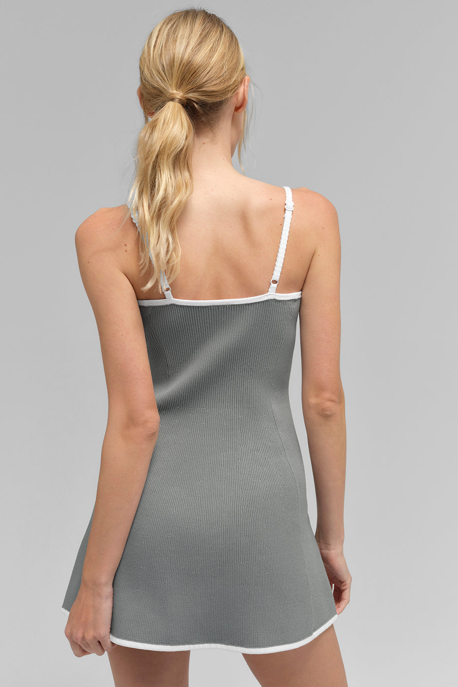 Ribbed Sweater Knit Highline Dress — Lunar Grey/White
