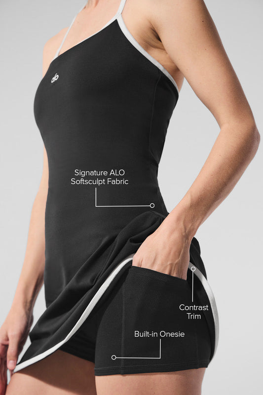 SculptSoft Halter Tennis Dress — Black/White
