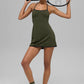 SculptSoft Halter Tennis Dress — Green Olive/Black