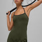 SculptSoft Halter Tennis Dress — Green Olive/Black