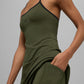 SculptSoft Halter Tennis Dress — Green Olive/Black