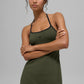 SculptSoft Halter Tennis Dress — Green Olive/Black