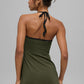 SculptSoft Halter Tennis Dress — Green Olive/Black