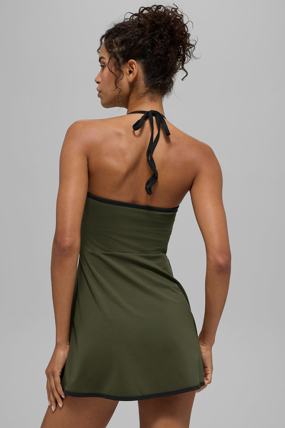 SculptSoft Halter Tennis Dress — Green Olive/Black