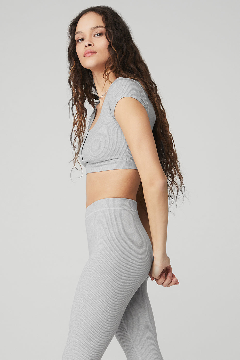 Blissful Henley Sports Bra Top — Athletic Heather Grey