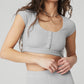 Blissful Henley Sports Bra Top — Athletic Heather Grey