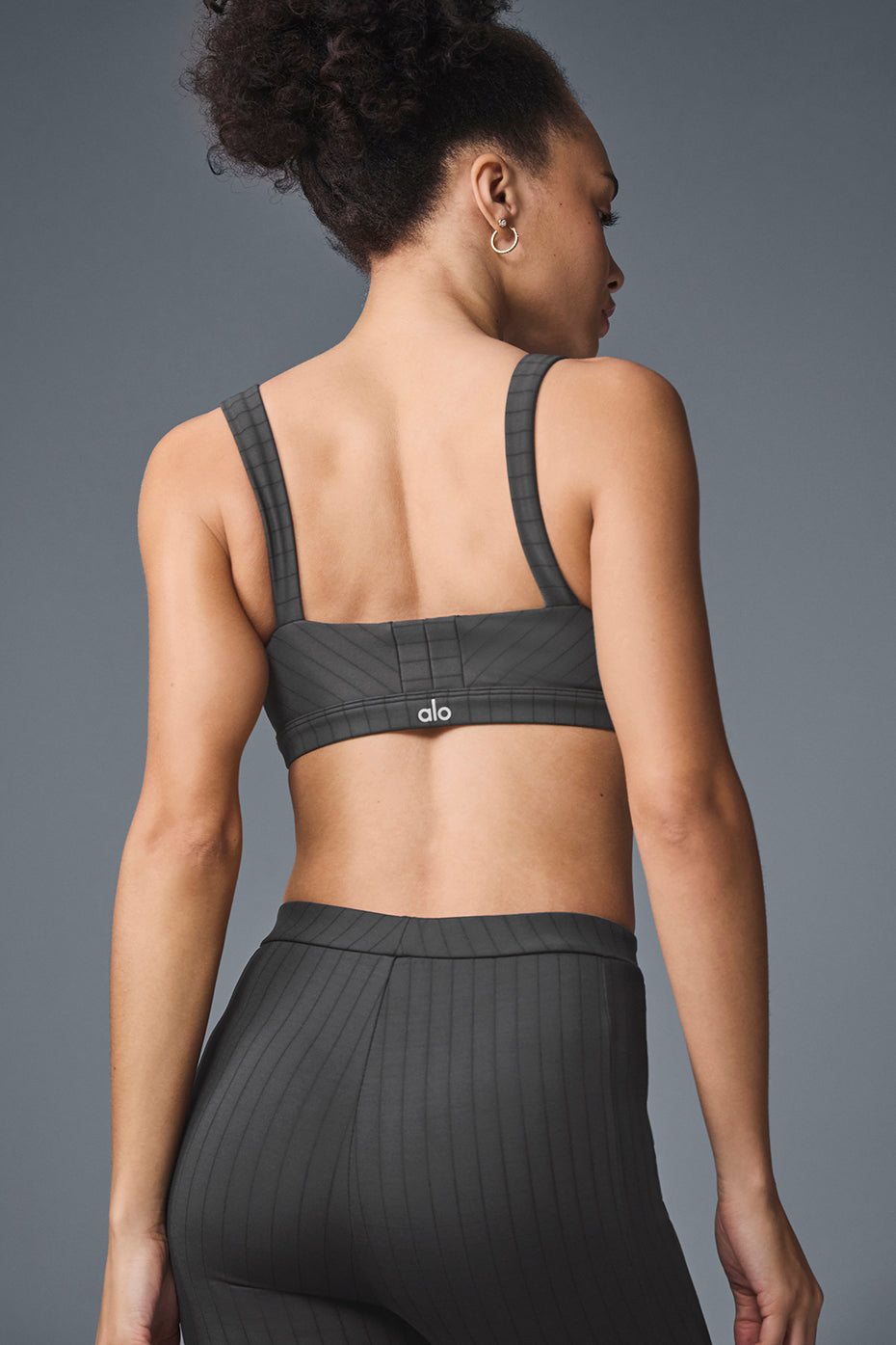 Pinstripe Jacquard Captivate Sports Bra — Anthracite/Black