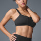 Pinstripe Jacquard Captivate Sports Bra — Anthracite/Black