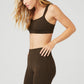 Pinstripe Jacquard Captivate Sports Bra — Espresso/Black