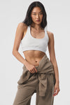 Scoop Neck Sweatshirt Sports Bra — White