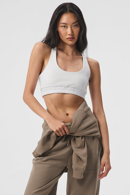 Scoop Neck Sweatshirt Sports Bra — White