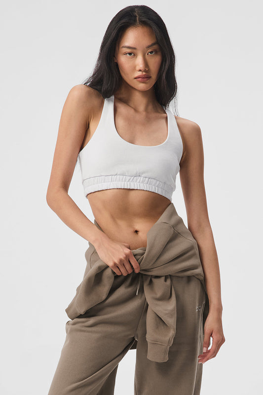 Scoop Neck Sweatshirt Sports Bra — White