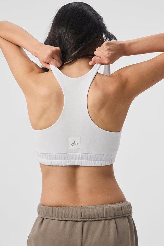 Scoop Neck Sweatshirt Sports Bra — White