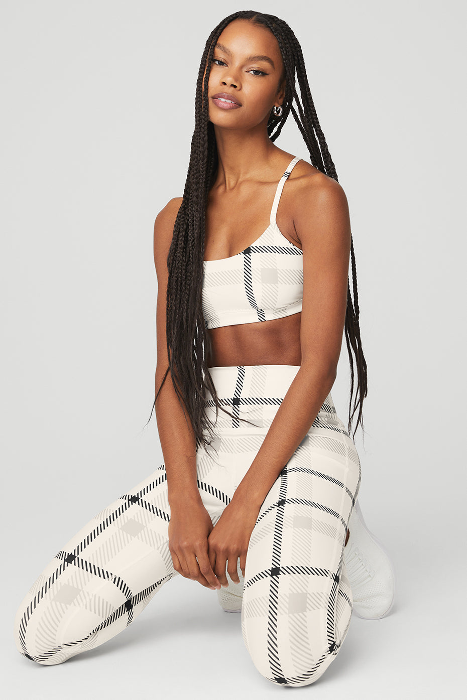 Airlift Magnified Plaid Intrigue Sports Bra — Ivory/Black
