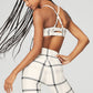 Airlift Magnified Plaid Intrigue Sports Bra — Ivory/Black