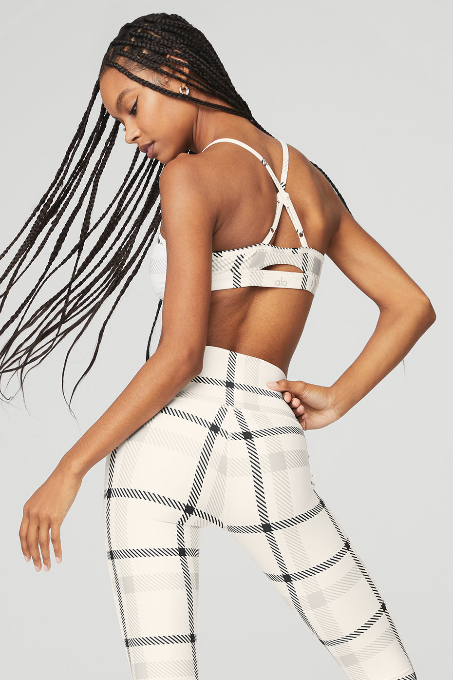 Airlift Magnified Plaid Intrigue Sports Bra — Ivory/Black