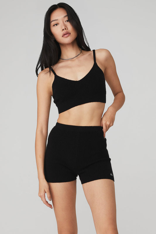 Cashmere Ribbed Staycation Sports Bra — Jet Black