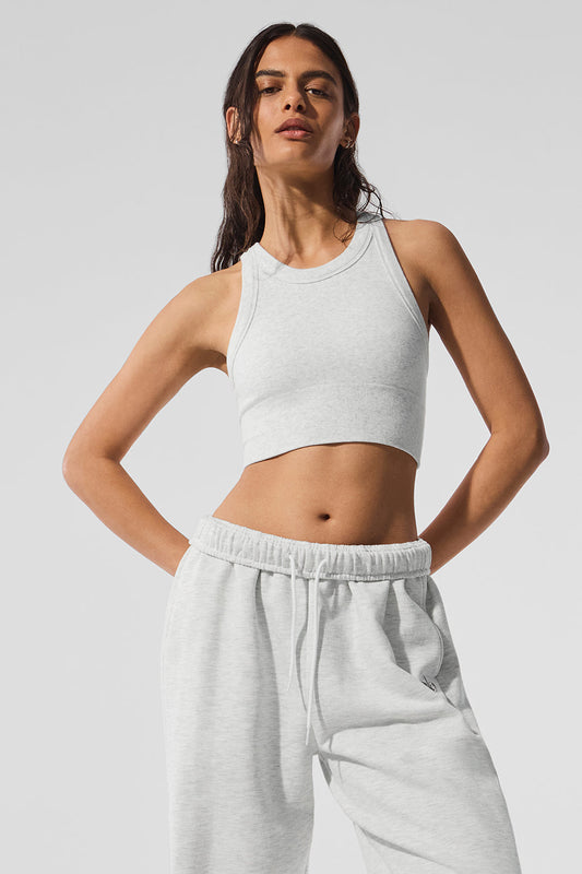 Seamless Delight High Neck Sports Bra — White Heather