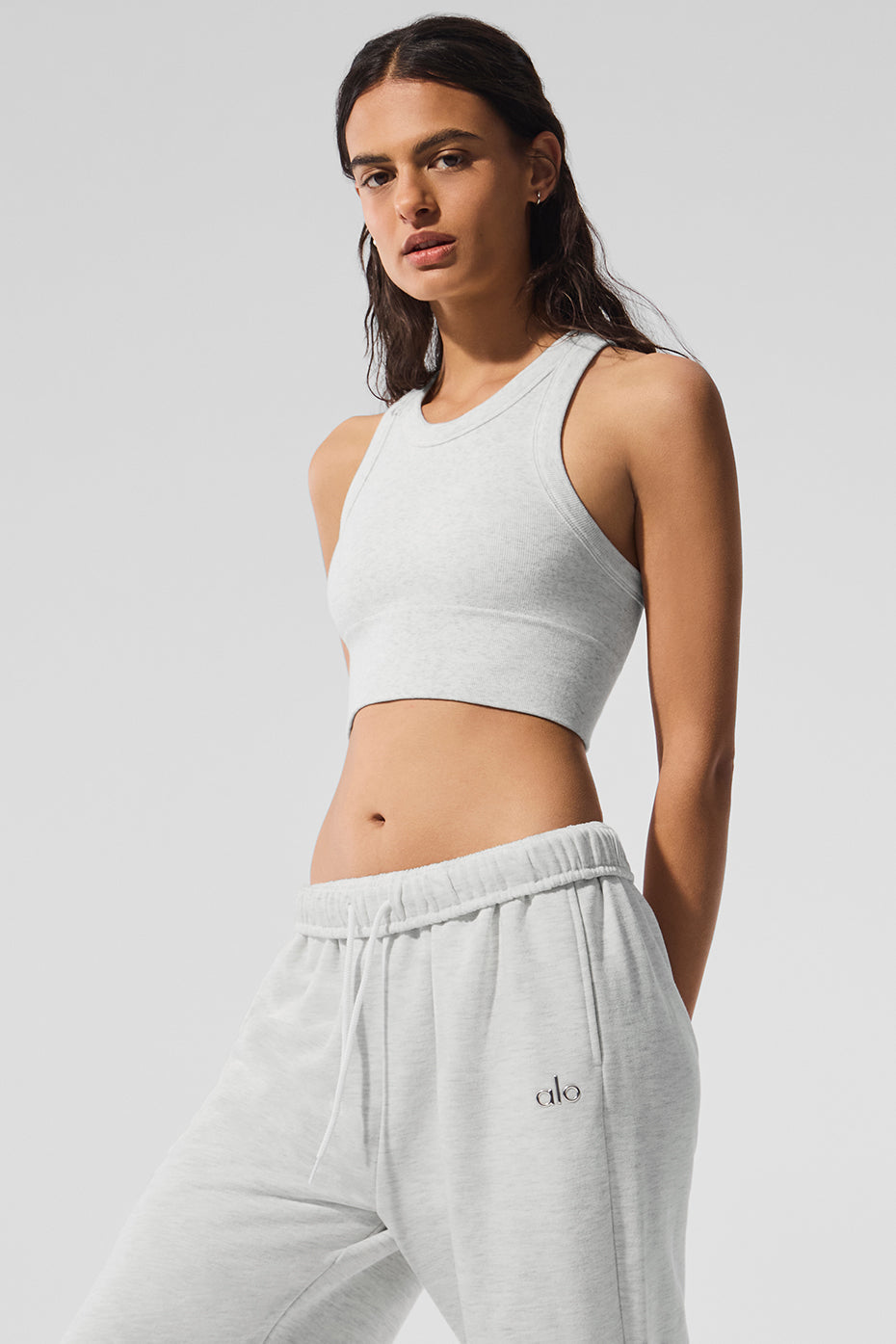 Seamless Delight High Neck Sports Bra — White Heather