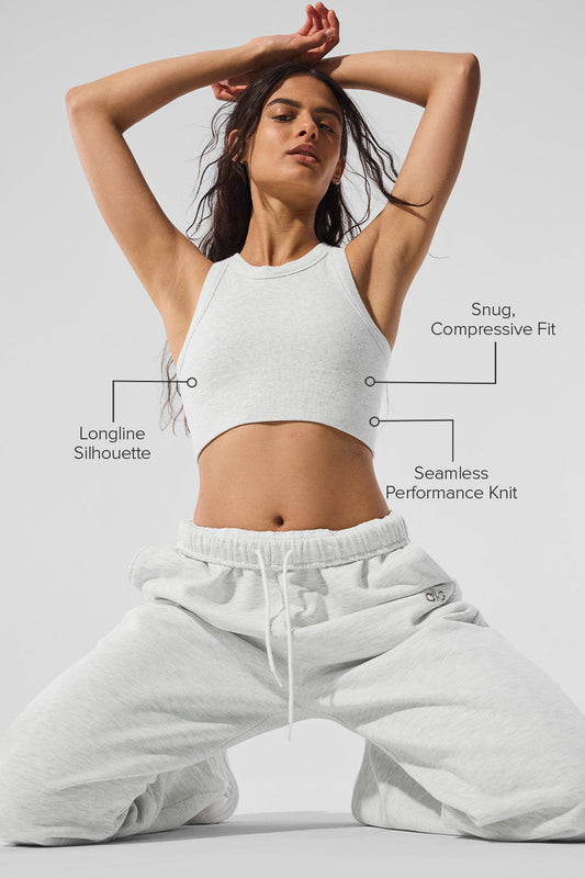 Seamless Delight High Neck Sports Bra — White Heather