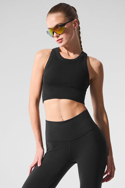 Seamless Delight High Neck Sports Bra — Black