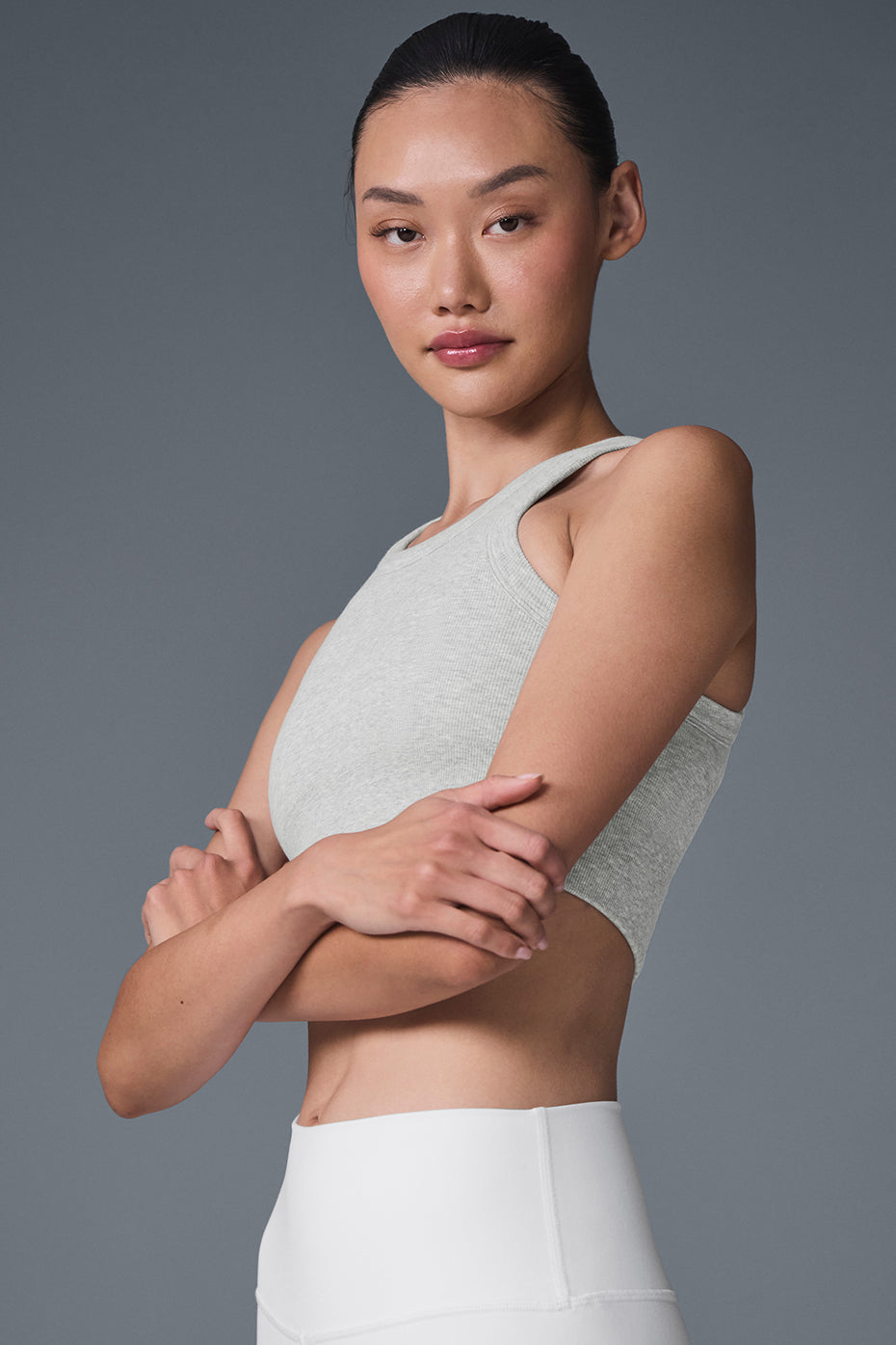 Seamless Delight High Neck Sports Bra — Athletic Heather Grey