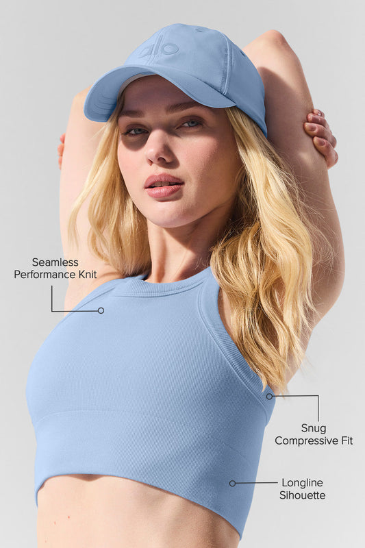 Seamless Delight High Neck Sports Bra — Seashell Blue