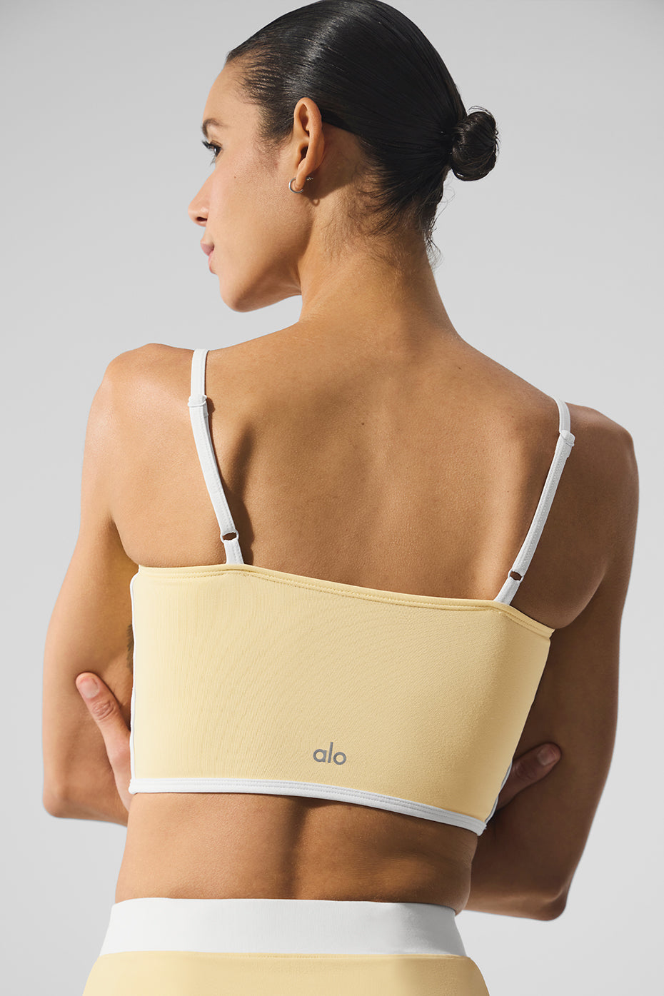 Airbrush Streamlined Sports Bra Tank Top — Warm Butter/White