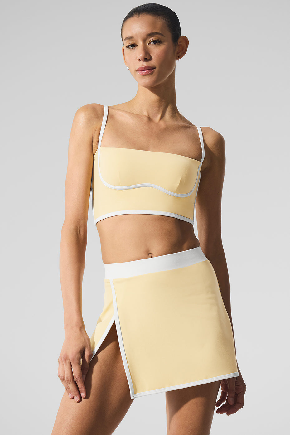Airbrush Streamlined Sports Bra Tank Top — Warm Butter/White