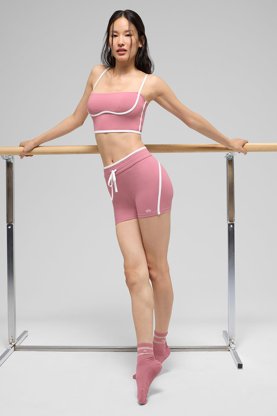 Airbrush Streamlined Sports Bra Tank Top — Pink Wild Rose/White