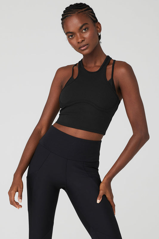 Ribbed Airlift Enchanted Sports Bra Tank Top — Black