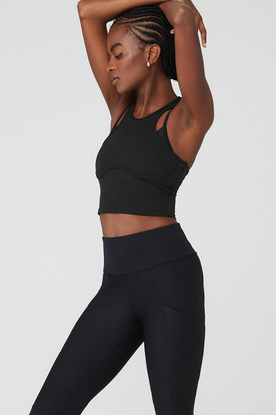 Ribbed Airlift Enchanted Sports Bra Tank Top — Black