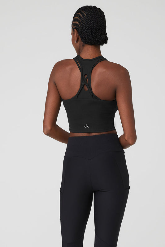 Ribbed Airlift Enchanted Sports Bra Tank Top — Black
