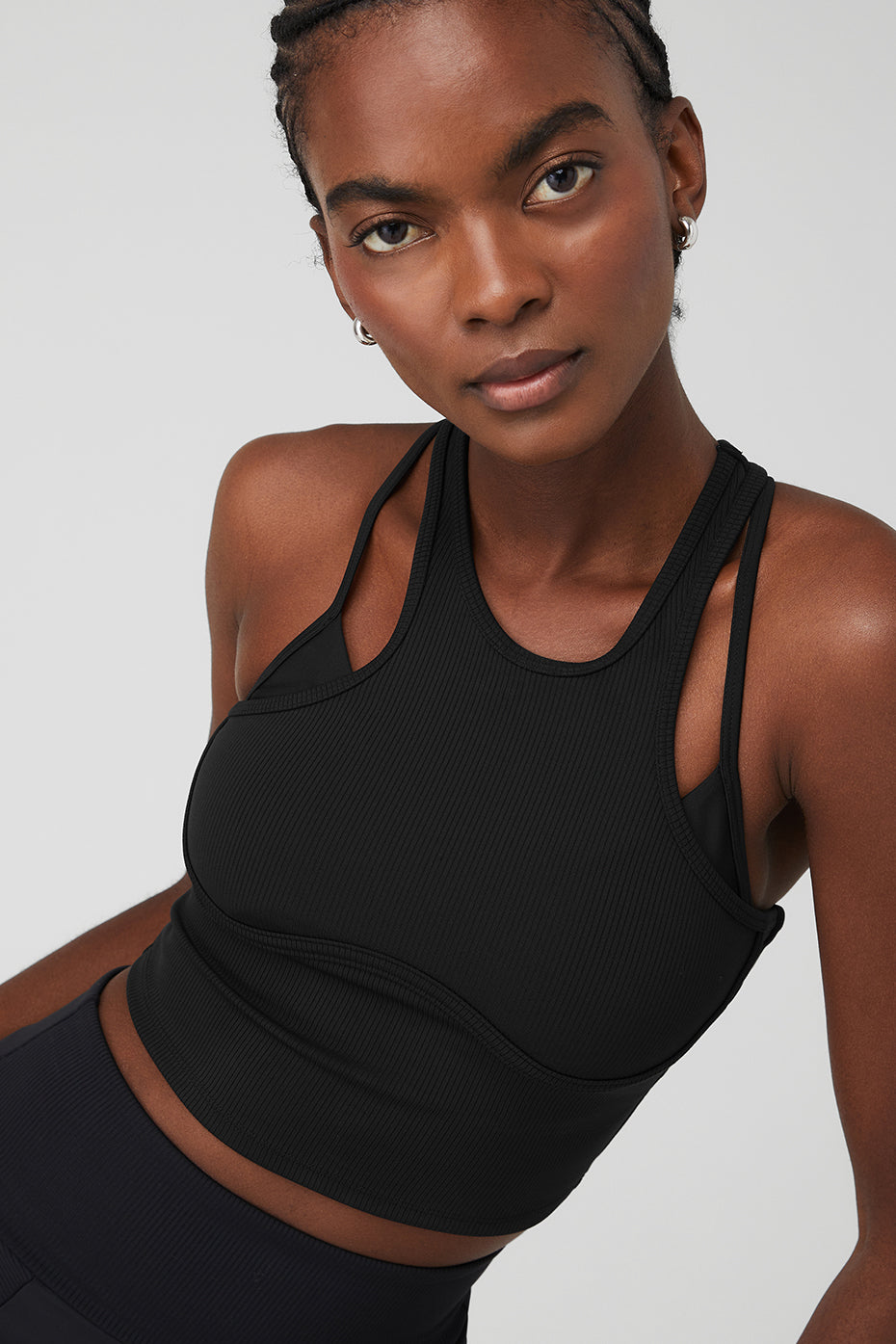Ribbed Airlift Enchanted Sports Bra Tank Top — Black